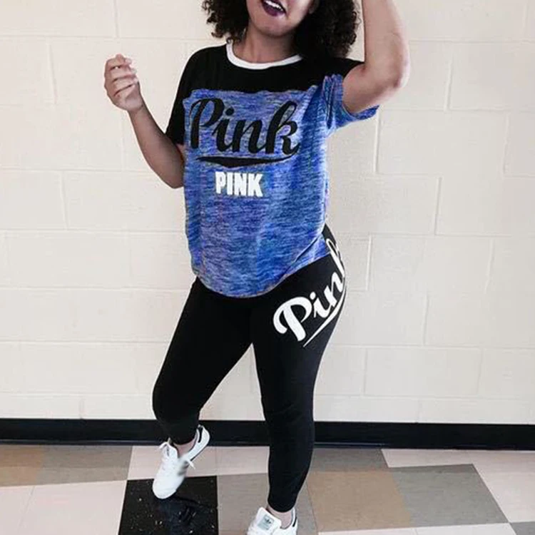 Женский спортивный костюм размера плюс розовый комплект из 2 предметов с