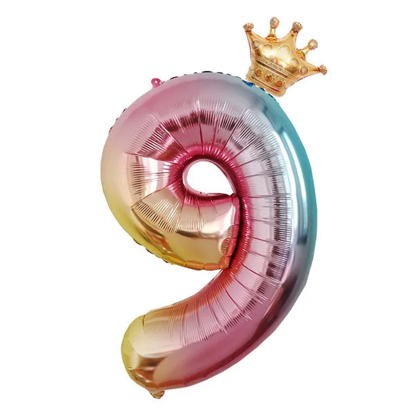 A 9 1 Набор, 32 дюйма, радужные цифры, фольга, цифры, воздушные шары, корона для детей, для мальчиков и девочек, с днем рождения, воздушные шары, вечерние, украшения для детского душа - Цвет: A 9