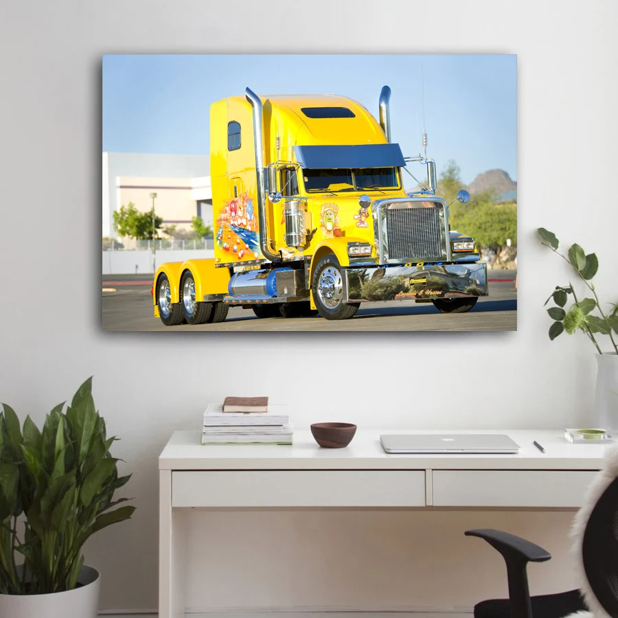 Плакаты и принты большой Риг желтая машина Freightliner грузовик настенная Картина на