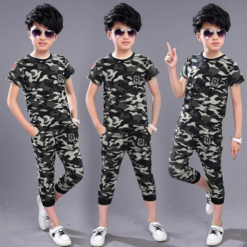 2018 Hot Sale Summer Baby Boy Camouflage 2pcs Sets T-shirt+ Pant Short Sleeved O-neck Suit Sportswear Kids Clothes |