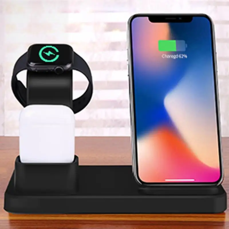 3 в 1 умное зарядное устройство Беспроводная зарядная подставка для AirPods держатель телефона многофункциональная зарядная док-станция для iPhone Apple Watch зарядное устройство