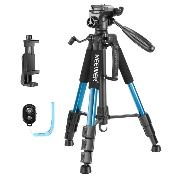 Blue Neewer 56 дюймов Алюминий Камера Штатив с 3 степенями свободы шарнирного соединения с полукруглой потайной головкой/мобильного телефона держатель/мешок для iPhone/samsung/huawei смартфона/DSLR - Цвет: Blue