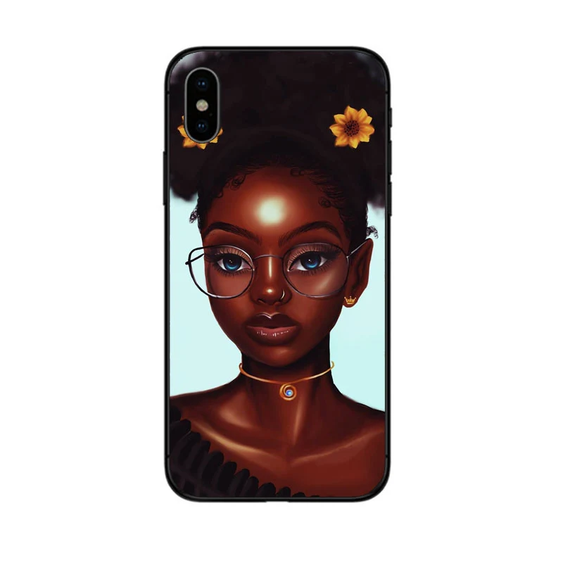BLACK TPU black girl Melanin Poppin черный женский художественный черный мягкий чехол для телефона iPhone 6 6 S 7 8 Plus 5 5S SE 10 X XR XS MAX curly hair shell - Цвет: BLACK TPU black girl
