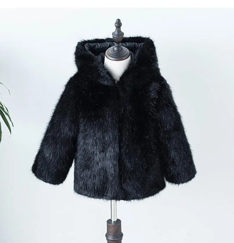 black hooded Г., зимнее Детское пальто из искусственного меха норки пальто с отворотом и капюшоном из искусственного меха утепленное пальто для мальчиков и девочек верхняя одежда с длинными рукавами, Y01 - Цвет: black hooded