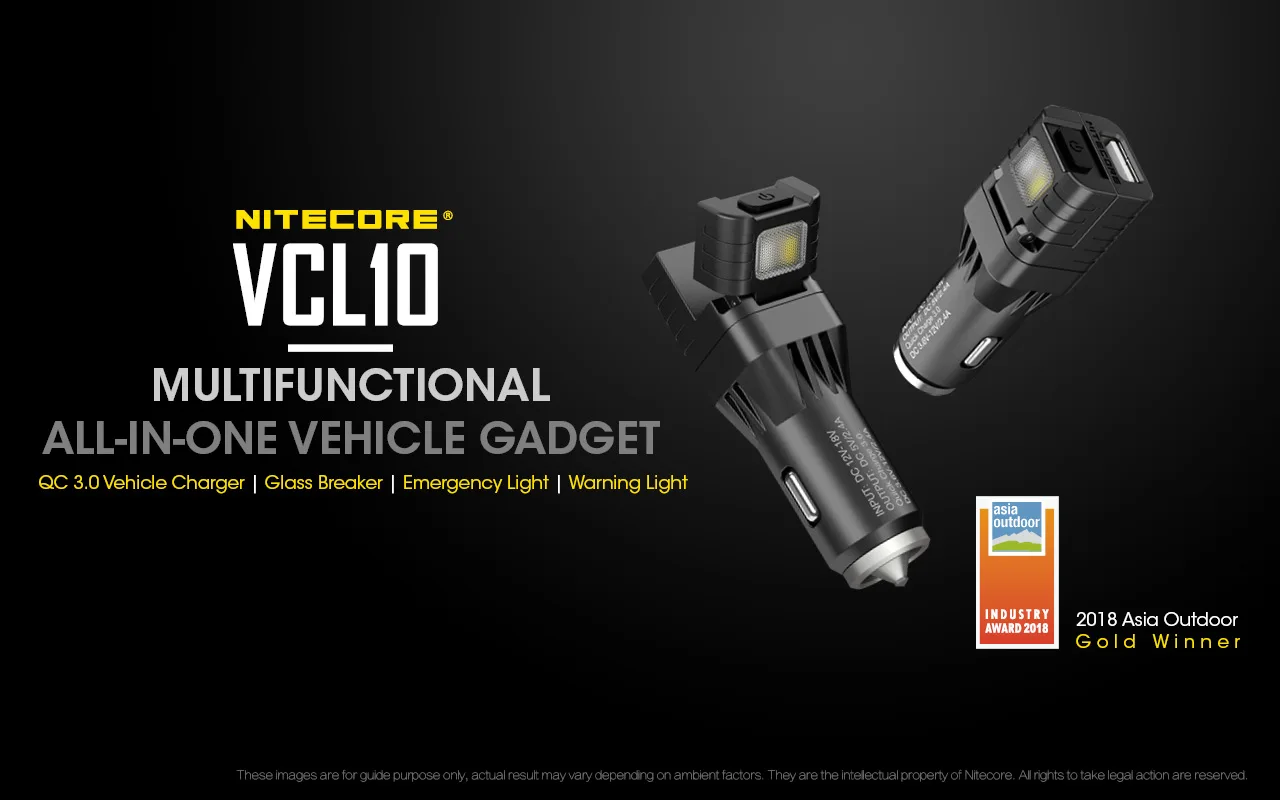 Nitecore vcl10 многофункциональный все-в-одном автомобиль гаджет поддержка QC 3,0 Автомобильное зарядное устройство/стекло Выключатель/аварийный Предупреждение ющий светильник