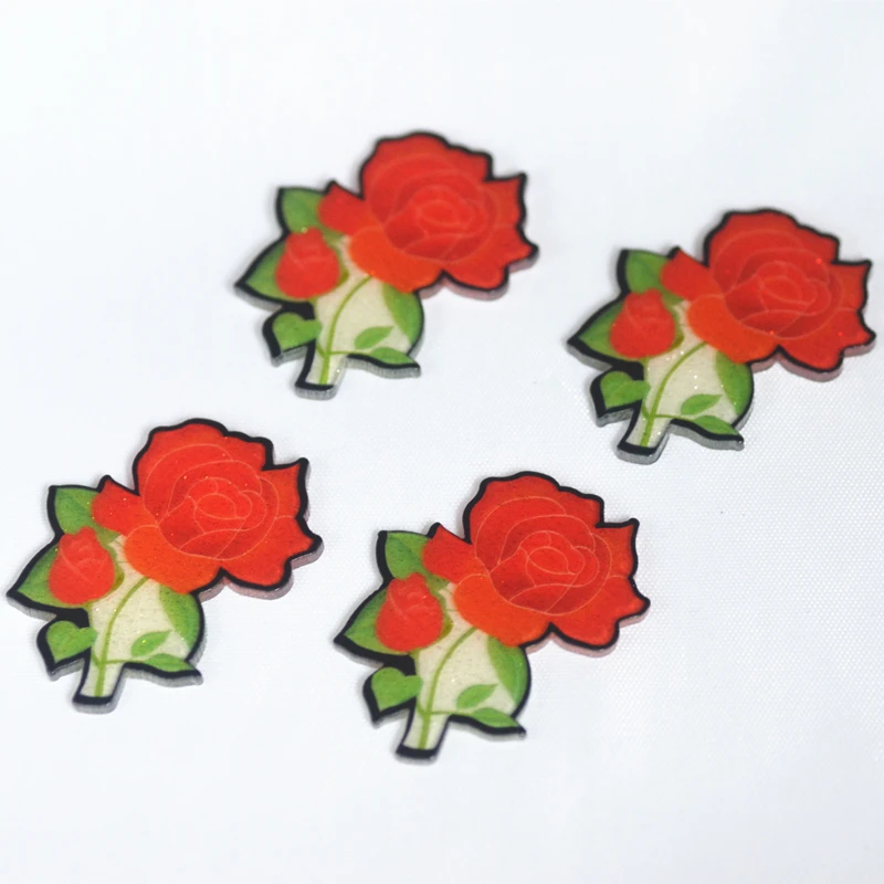 Лазерная печать красных лепестков роз 46*36 мм акриловые блестящие цветы розы