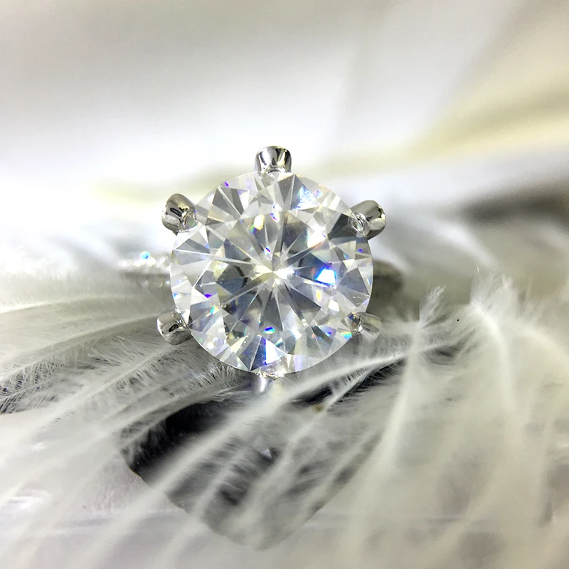 

5Ct Df Carat Round Brilliant Cut Moissanite Ring Solid 14k White Gold 6 Prong For Women's Lady's Engagement Ring