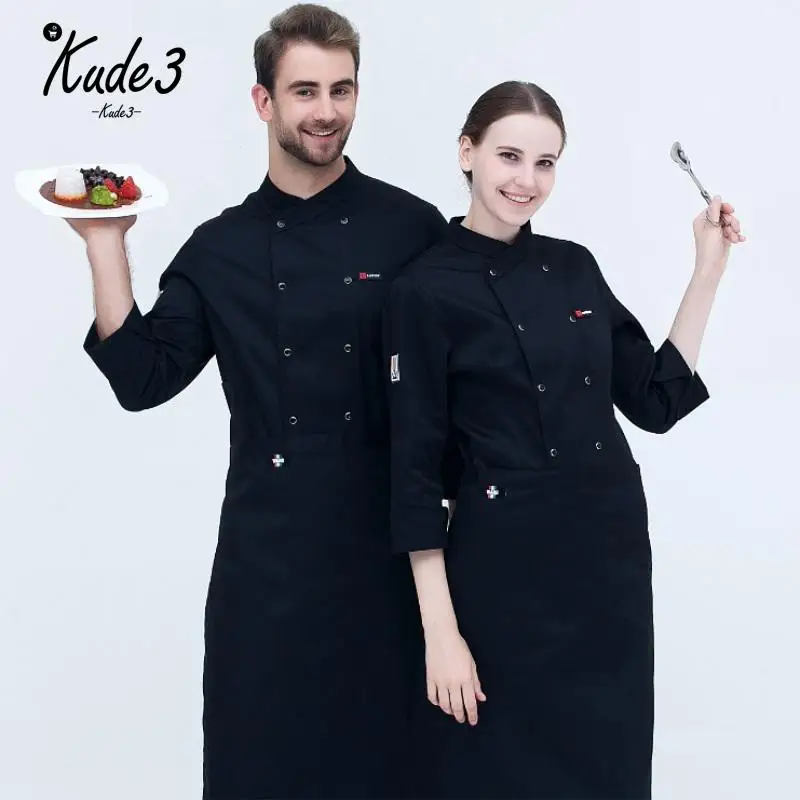 Черный с длинным рукавом мастер Кук спецодеждой Ресторан отеля барбекю Кухня
