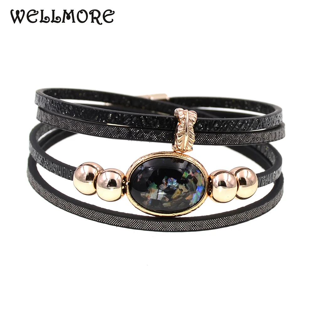Женский кожаный браслет WELLMORE Модный богемный с бусинами очаровательные браслеты