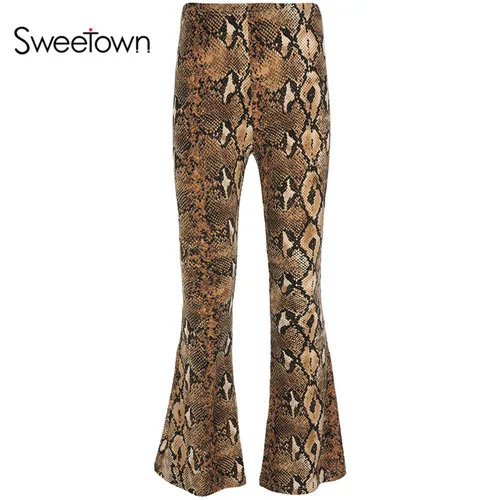 gold Sweetown/Винтажные расклешенные брюки; женские ботинки с принтом змеи; брюки с вырезами; Pantalon Femme; коллекция года; зимние женские модные брюки с высокой талией - Цвет: gold