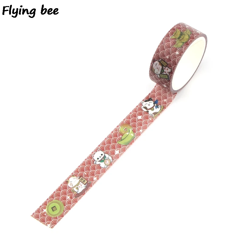 Flyingbee 15 мм X 5 м Бумага васи клейкие ленты Lucky Cat забавная клейкая лента DIY Скрапбукинг Стикеры kawaii маскирующая лента X0334