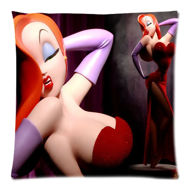 Декоративный чехол для подушки из хлопка и льна с изображением Джессики кролика