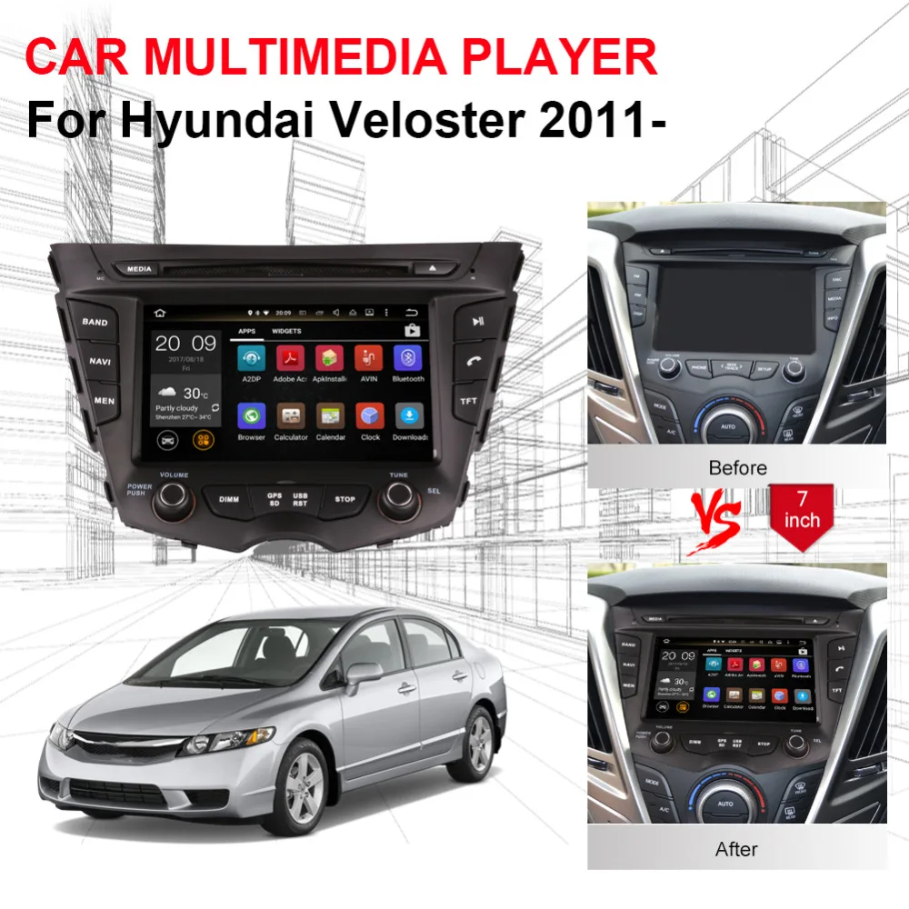Мультимедийный плеер для Hyundai Veloster 2011 4 Гб ОЗУ Android 9 0 8 ядер DVD автомагнитола стерео