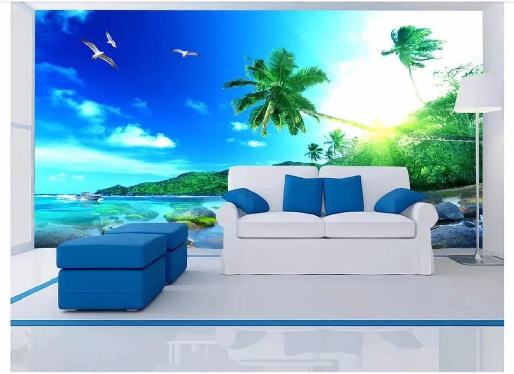 

Custom photo wallpaper 3d wallpaper for walls 3 d Fresh seagull beach seaside landscape mural wall papers living room decoration
