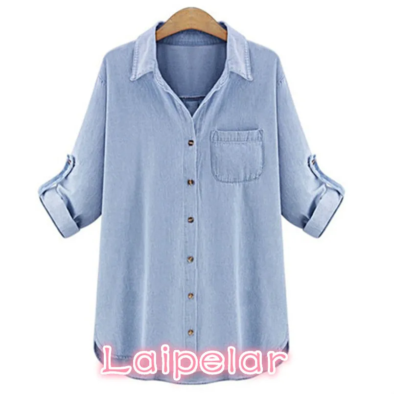 Женская Джинсовая блузка Повседневная винтажная ковбойская из денима с длинным