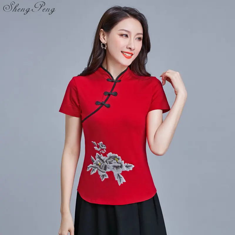 Элегантное платье в стиле ретро; в китайском Для женщин Cheongsam топы с вышивкой, с принтом топы Ципао платье украшено традиционным Рубашка с короткими рукавами кофточка Ципао Q704