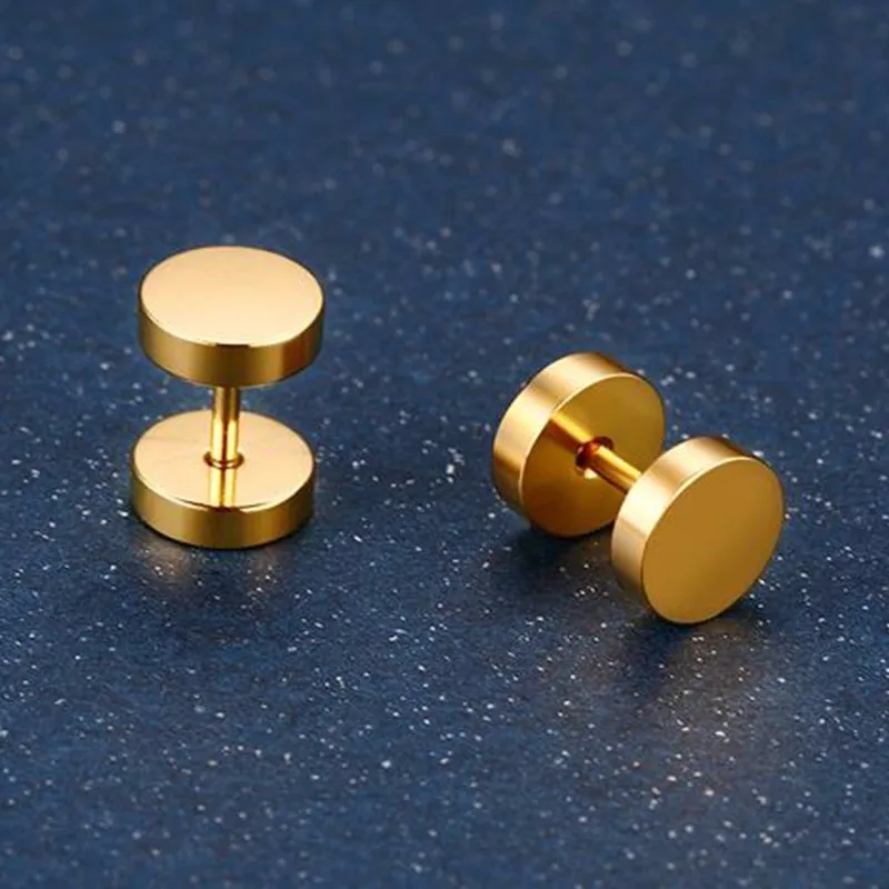 Gold Vnox, модные серьги-гвоздики из нержавеющей стали для женщин и мужчин, штанга, дарбелл, панк, готика, Ретро стиль, Brincos - Окраска металла: Gold