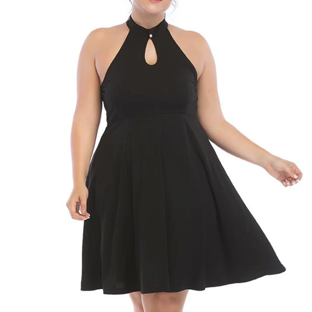 Женские платья больших размеров черный сексуальный воротник хомутиком без спины