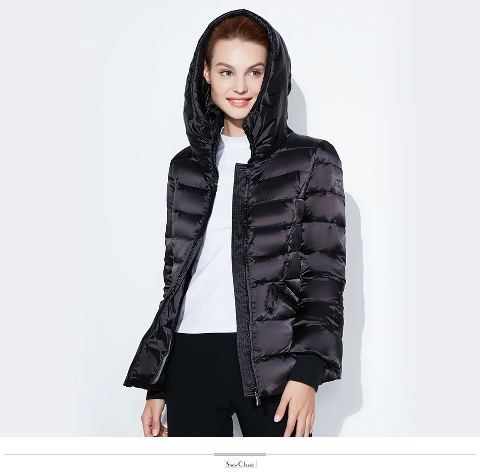 Snowclassic зимняя короткая куртка Модные женские толстые пальто теплые куртки капюшон регулируемый пояс, с хлопковой подкладкой