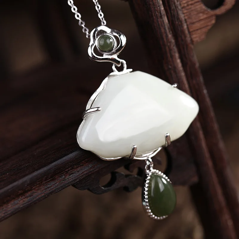 pure silver inlay hetian jade jade restoring ancient ways xiangyun best female sweater chain pendant jewelry wholesale