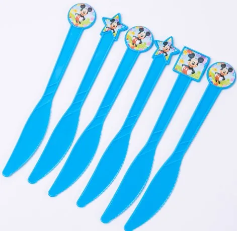 6 pcs knives Счастливый день рождения Микки Дисней бэби Шауэр для мальчика свадебный фестиваль вечерние украшения набор баннер салфетки стакан с соломинкой пластины поставщик - Цвет: 6 pcs knives
