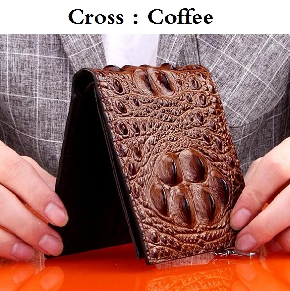 cross style Coffee Модный мужской кошелек из крокодиловой кожи дизайнерский роскошный мужской кошелек из натуральной кожи Повседневный брендовый Молодежный короткий классический кошелек из крокодиловой кожи - Цвет: cross style Coffee