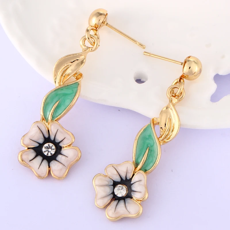 Циркониевое ожерелье с кристаллами серьги слеза цветы эмаль ювелирные наборы