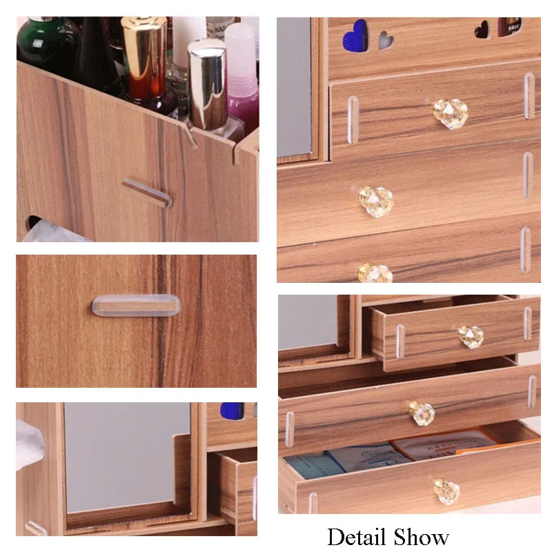 1PCs Large Capacity DIY Wooden Makeup Storage Box With Mirror Jewelry Container Drawer Organizer Cosmetic | Дом и сад
