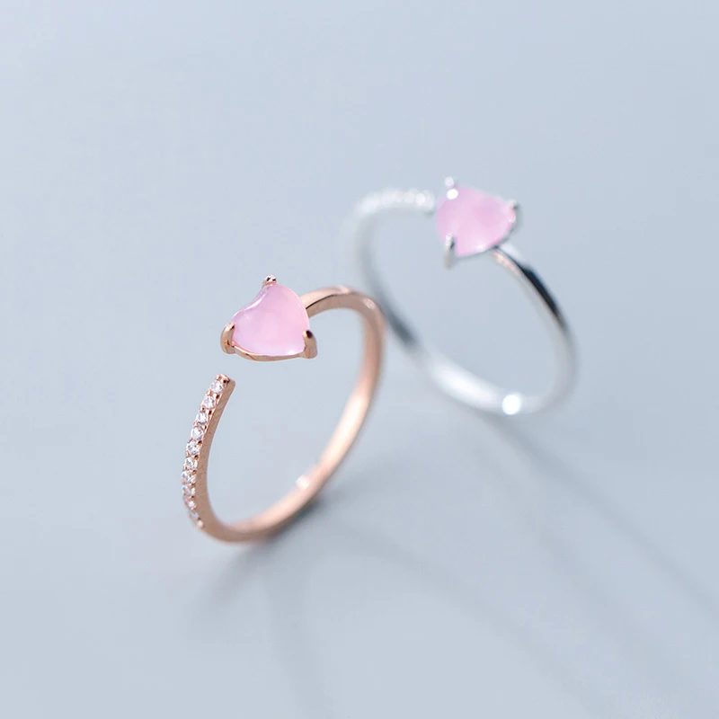 Модные S925 Серебро розового цвета с сердечком и каменные кольца для Для женщин
