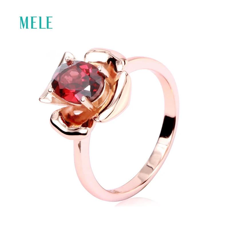 Натуральный Красный гранатовый серебряное кольцо Овальный 6 мм * 8 модный вид для