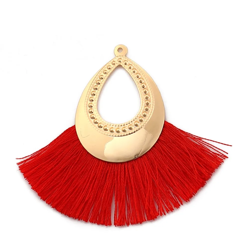 DoreenBeads полиэстер кисточкой Подвески падение золото Красочные с бахромой серьги
