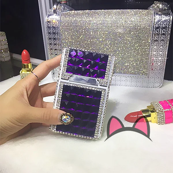 Зарядка через usb Зажигалка с кристаллами и бриллиантами Магнитный портсигар MS 20 упаковок сигарет ветрозащитный металлический многофункциональный набор подарок для влюбленных