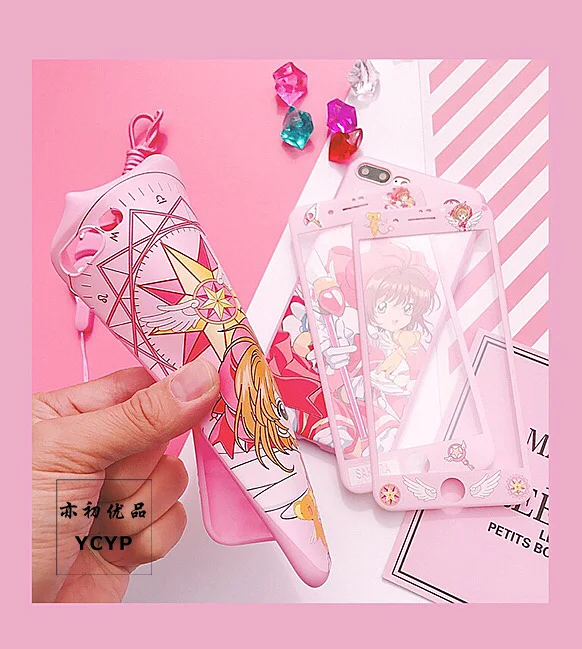 Чехол для iphone X Sailor Moon защитная пленка из закаленного стекла розовый чехол Sakura 6 6S