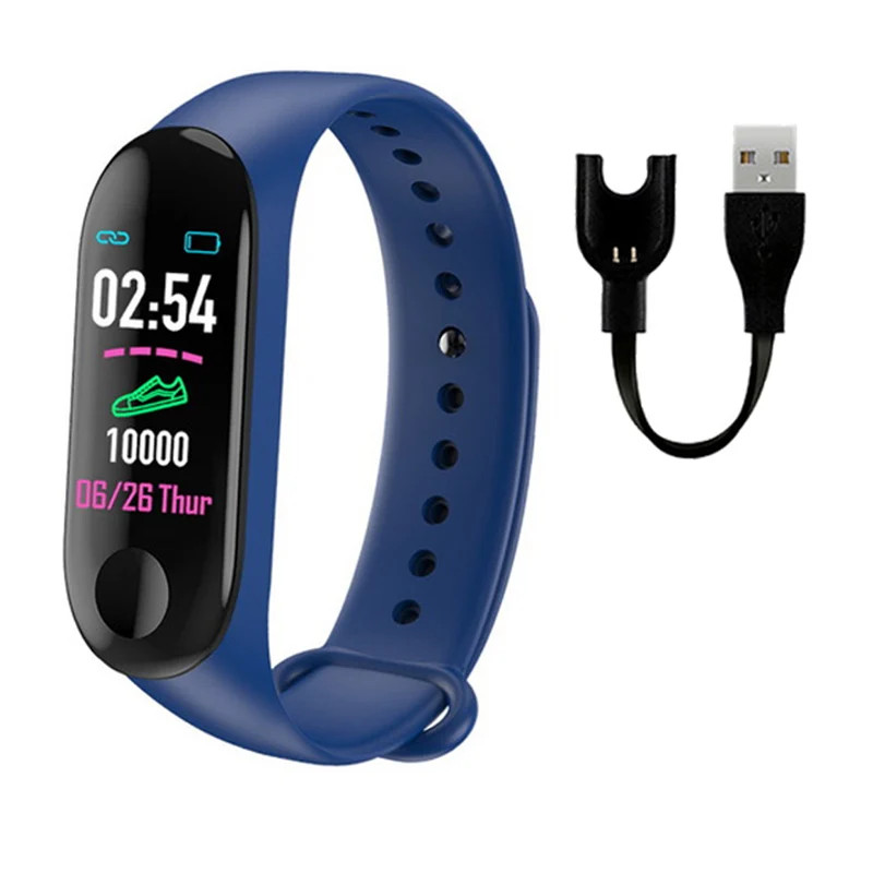 Синий M3 Plus спортивный автоматизированный браслет M3x SmartBand Монитор артериального давления фитнес-трекер умный браслет женский шагомер человек - Цвет: Синий