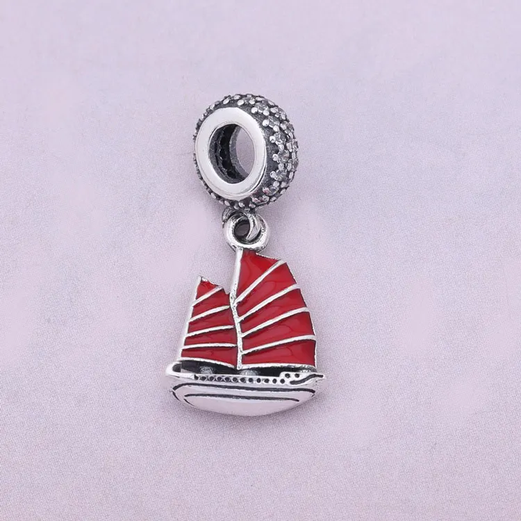 Подлинная стерлингового серебра 925 китайский нежелательной Корабль Шарм красной