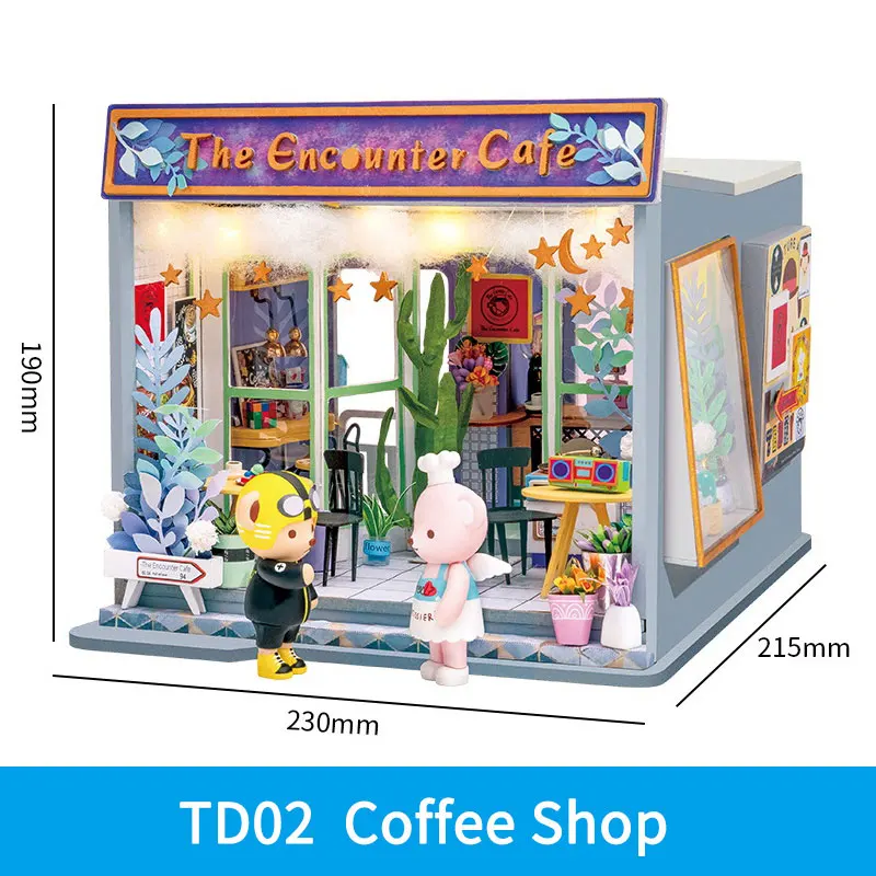 TD02 Coffee Shop Robotime DIY миниатюрный деревянный кукольный домик с мебелью, строительные наборы, игрушки ручной работы для дропшиппинг - Цвет: TD02 Coffee Shop