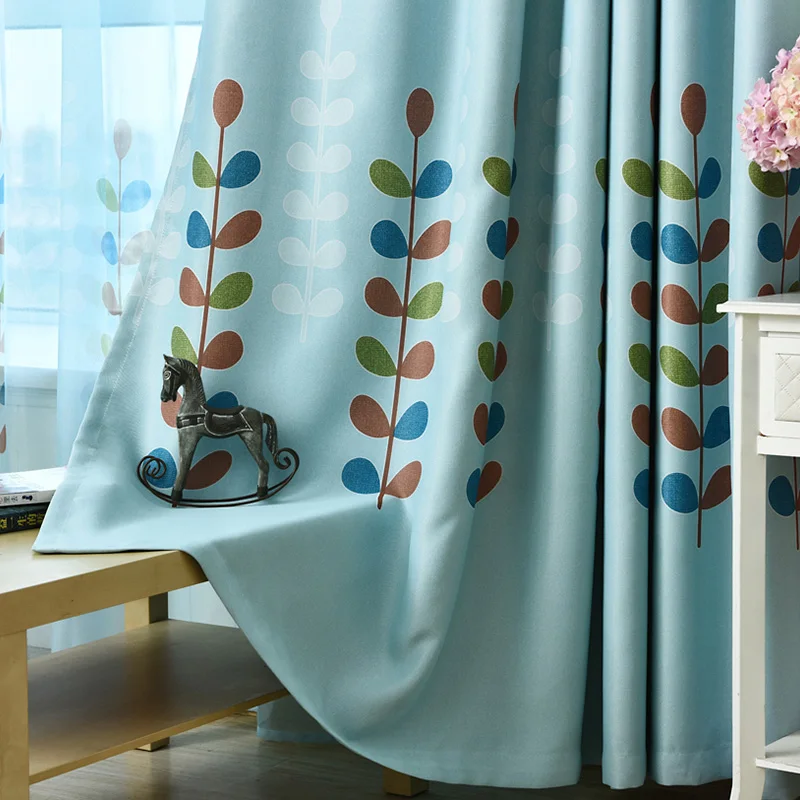 Blue Curtain Мультфильм Оставляет Шторы Гардины Детская Комната Дети детская Комната Принцесса Готовые Blackout Занавес для Гостиной Спальня - Цвет: Blue Curtain