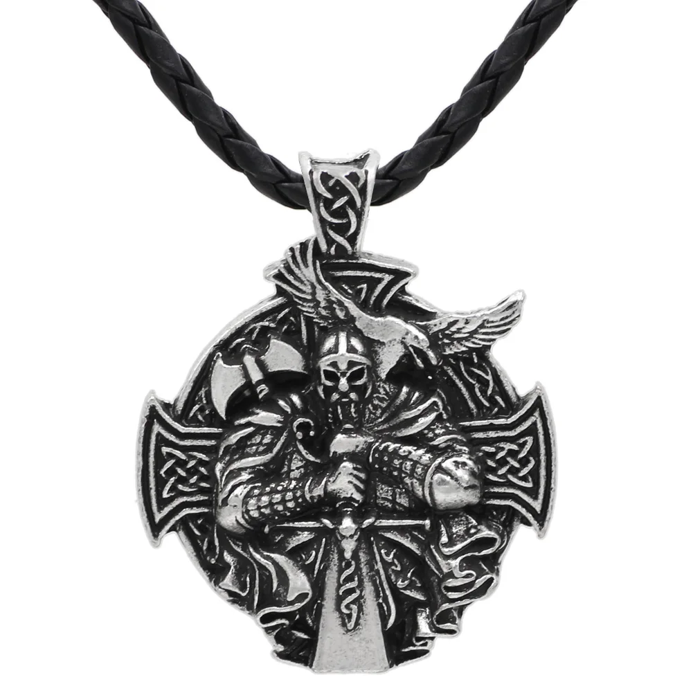 Leather1 Youshone мужчины Викинг один волк и Ворон ожерелье подвеска с компасом двусторонняя с подарочной сумкой - Окраска металла: Leather1