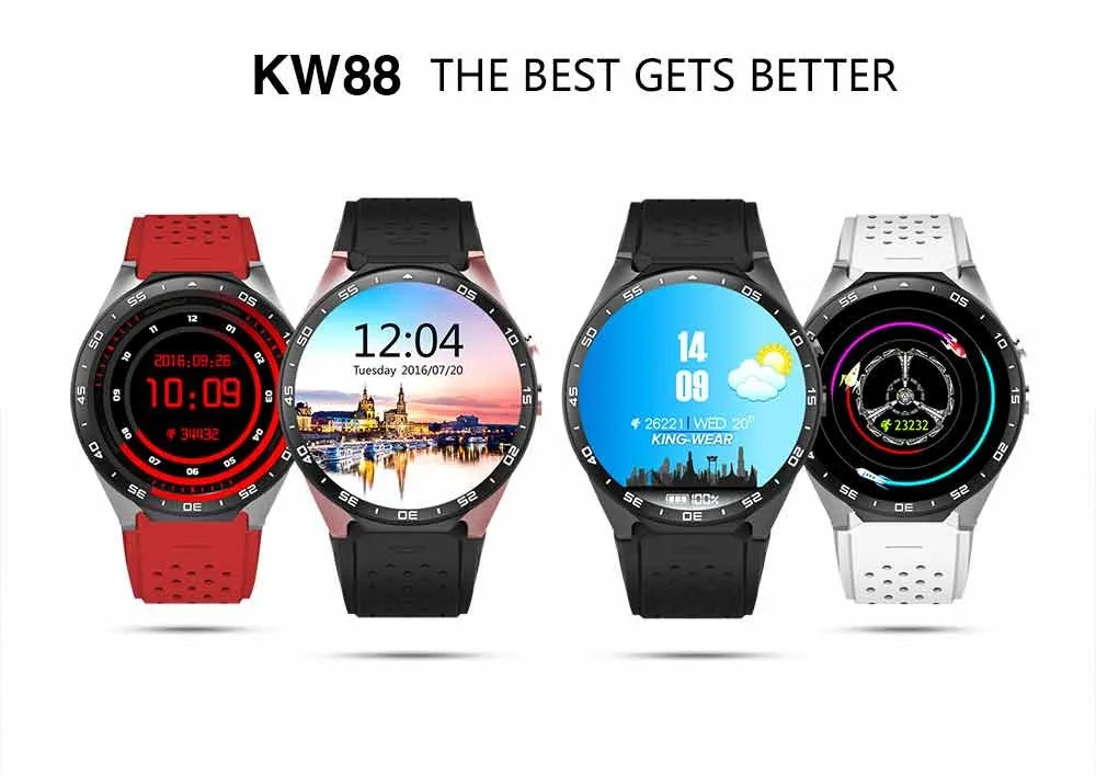 KW88 Android 5 1 ОС Смарт часы Электроника 39 дюймов MTK6580 SmartWatch телефон Поддержка 3G wifi nano