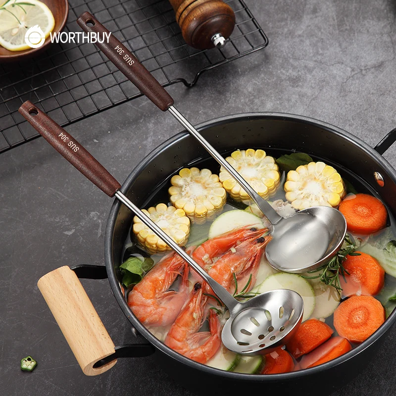 WORTHBUY 304 нержавеющая сталь суповые ковши кухонная утварь с нескользящей