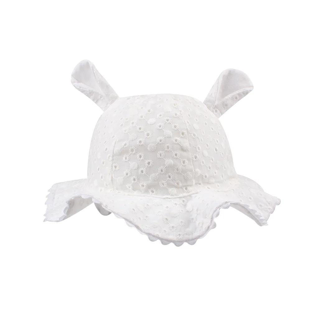 Hollow Cute Baby Girls Hat With Ears Cotton Toddler Bucket Panama Summer Sun Cap Lace Up Fitted Clothing | Детская одежда и обувь