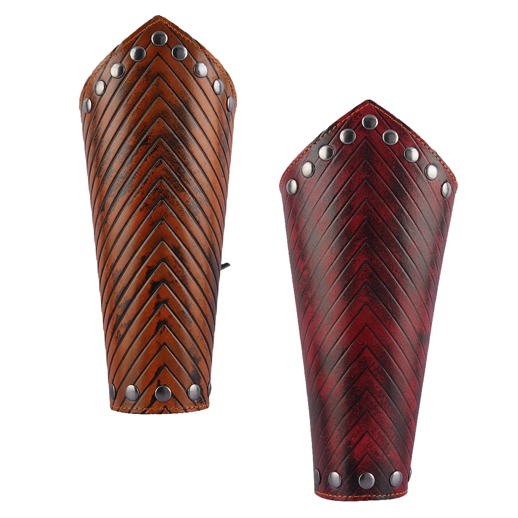 Punk Arm Warmers Ancient Gothic Mens Leather Wrist Bracer with Embossing Guards Protector Wide for Female Male Biker |