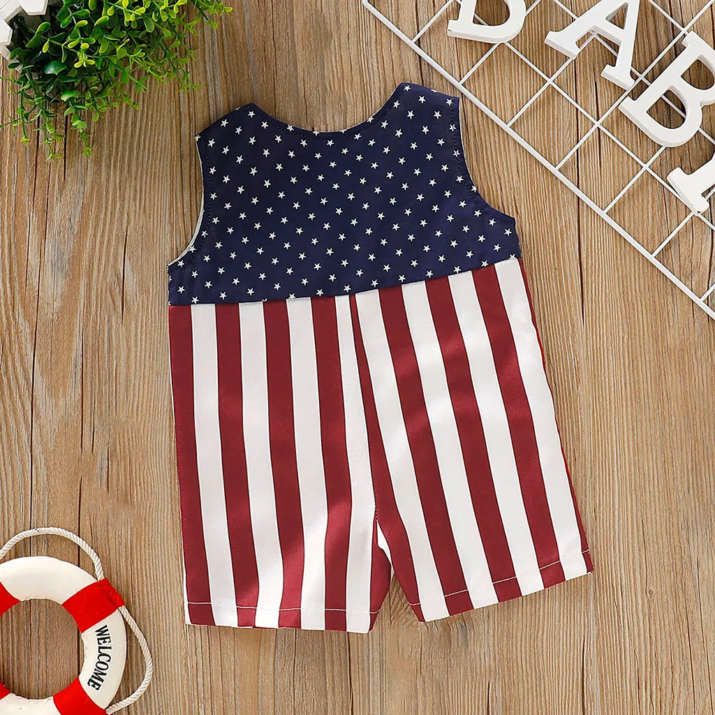 Детский патриотический комбинезон в полоску со звездами для мальчиков и девочек