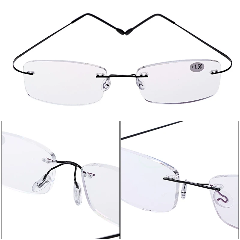 

1pc Black/Silver Ultralight Titanium Rimless Rectangular Reading Glasses For Women Men Unisex +1.0/+1.5/+2.0/+2.5/+3.0/+3.5