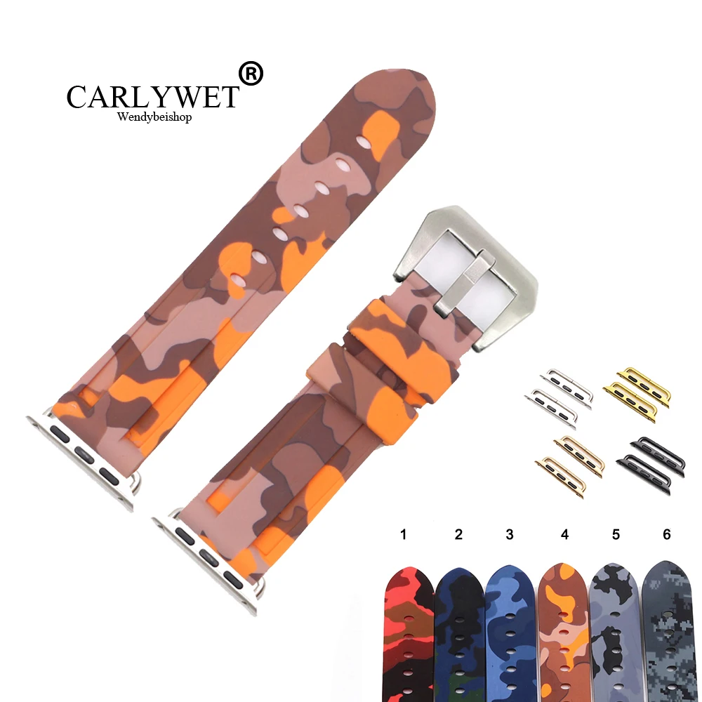 

CARLYWET 38 40 42 44mm Camo Orange Grey Waterproof Silicone Rubber Replacement Wrist Watchband Strap For Iwatch Series 4/3/2/1