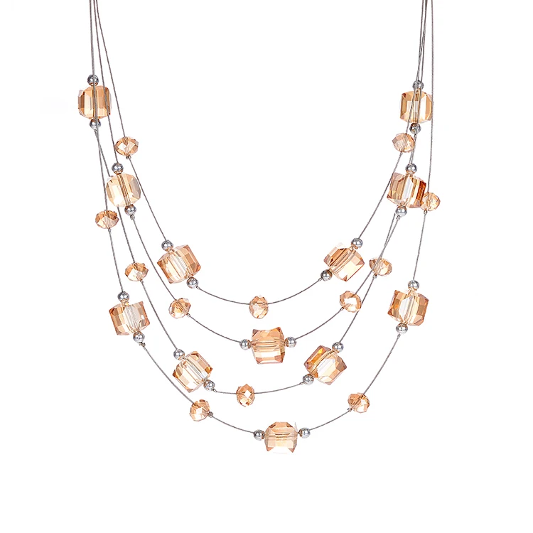 Комплект из колье и серёг с кристаллами цвета шампанского | Украшения аксессуары