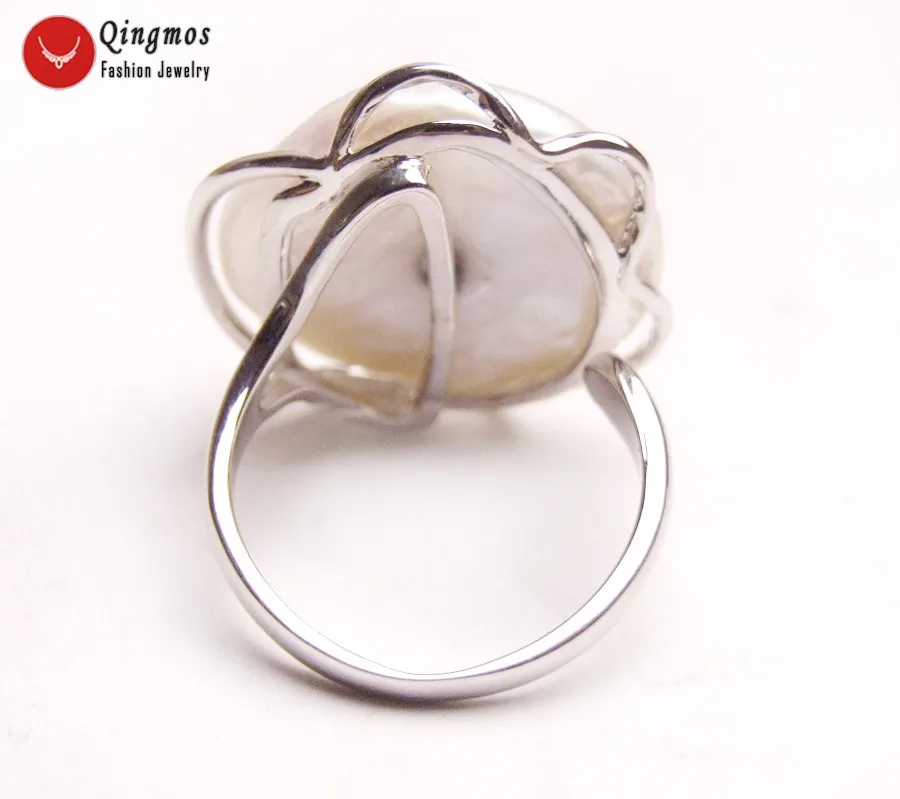 Женские белые кольца из натурального жемчуга Qingmos круглые металлические 20 мм с