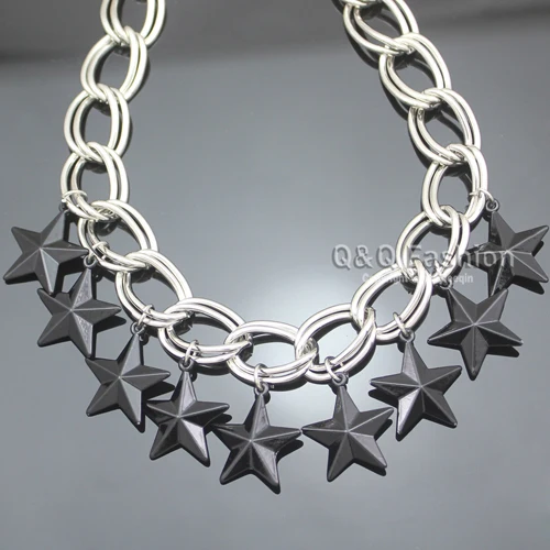 Ожерелье-чокер черное посеребренное с двумя цепочками и звездами | Украшения