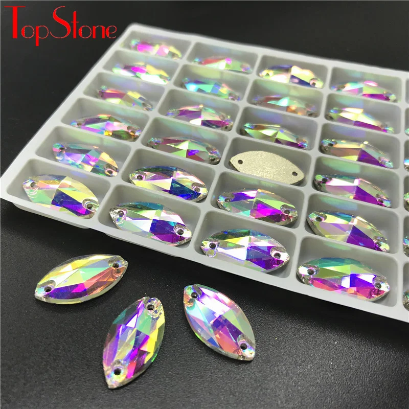TopStone Navette пришивные стразы, стекло, кристалл AB, маркиза, плоские с оборота камни, стразы, пришивные стразы для платья