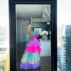 Юбка-пачка женская с оборками, элегантная многоярусная длинная юбка из фатина, эластичная модная Асимметричная Радужная, разные цвета